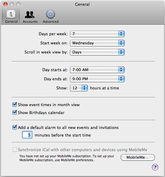 iCal settings to get Next 7 Day View