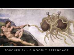 picture of flying spaghetti monster noodling a man