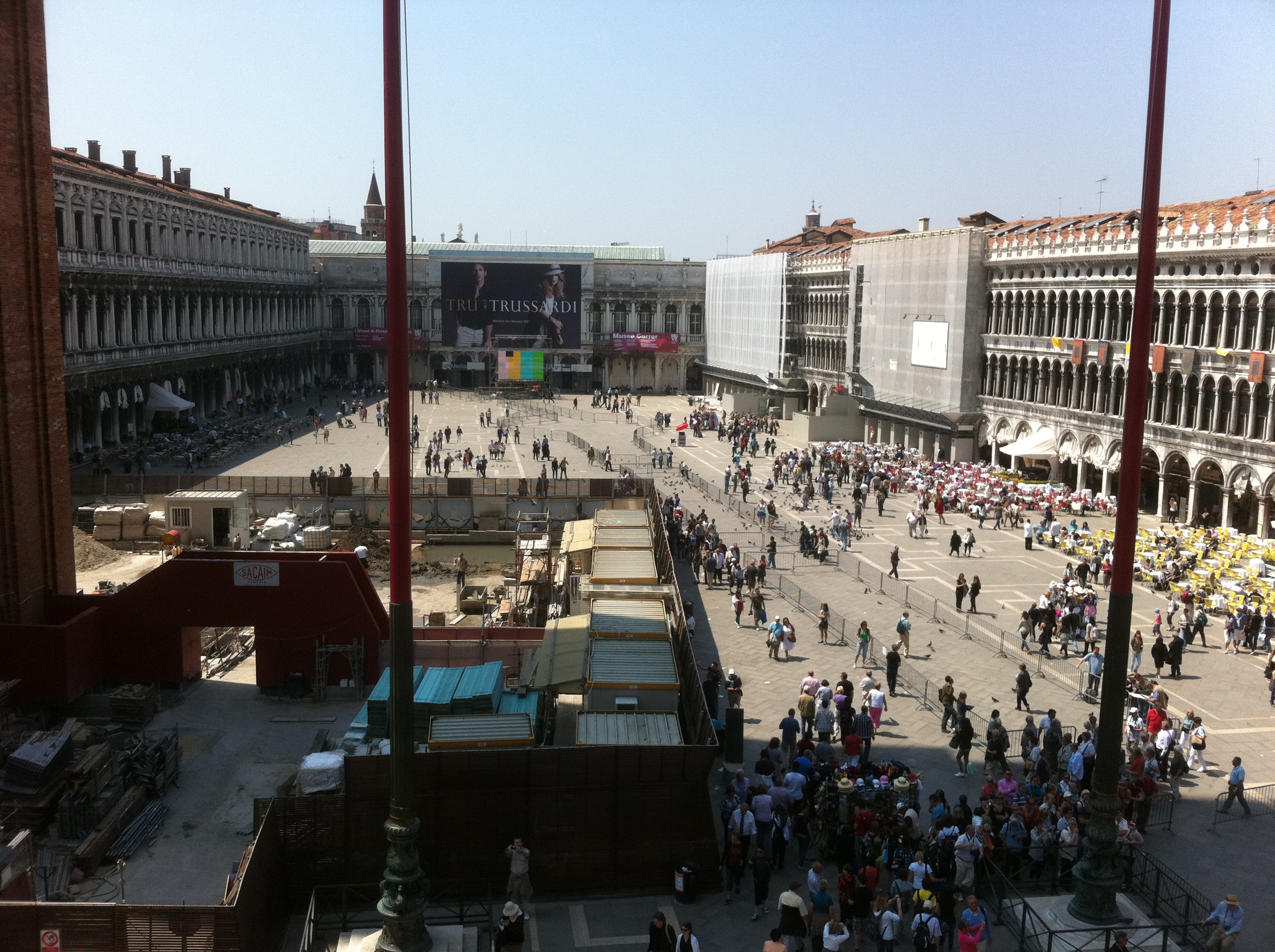 Piazzo San Marco from the Basilica; preparations already underway for a papal visit